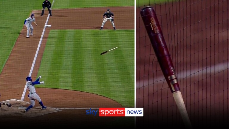 Baseball bat despatched FLYING in direction of dugout during MLB game | Baseball Info | Sky Sports