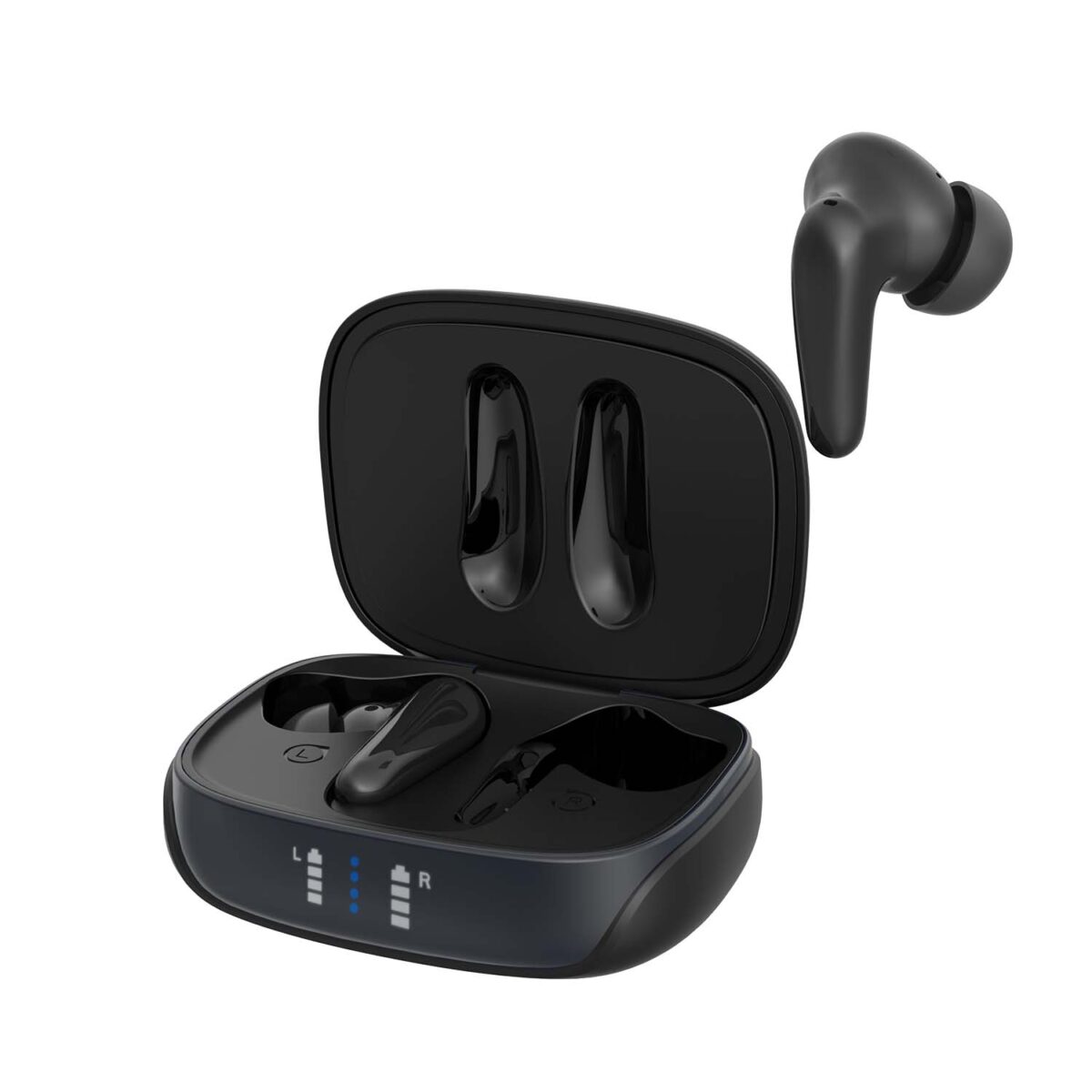 air focus anc matte black active noise cancelling earbuds (in ear wireless headphones)
