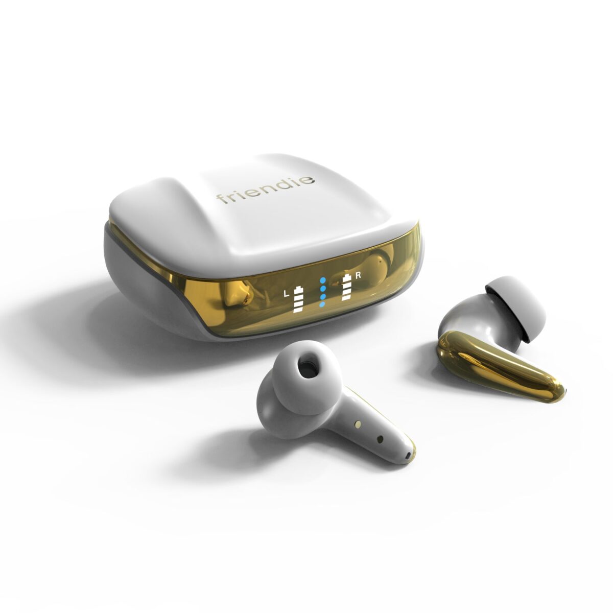 air focus anc pearl white and gold active noise cancelling earbuds (in ear wireless headphones)