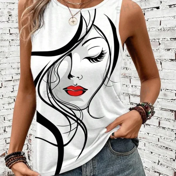 Kf S01fdf53e4b1e42368fa7c9c209687da3v Abstract Printed Women S Tank Top Summer Daily Casual Women S O Neck Tank Top Outdoor