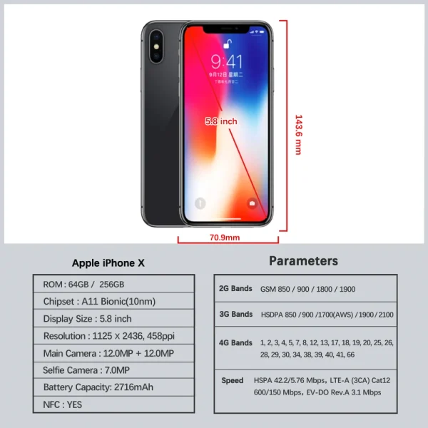 Kf S5d930ab366d24cf9848c76f65cd0c0946 Apple Iphone X 64gb 256gb Rom 5 8 Original Oled Face Id A11 Hexa Core Unlocked