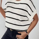 Kf S69fe0c2f5db94ceca1014ada08beaceax 2024 New Women S Round Neck Knitted Top Striped Pullover Unique Fashion Knitted Top For Women
