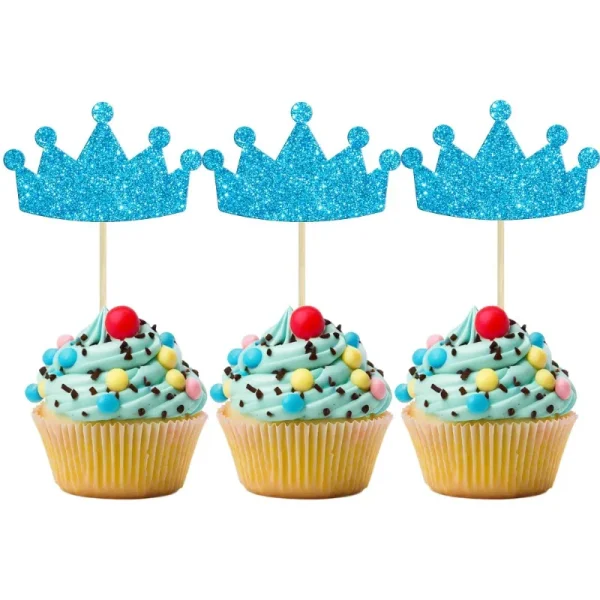 Kf Sbd51b67052354cddba9f3af4557f2fa5z 60pcs Glitter Crown Cupcake Toppers Gold Blue Cake Decoration Pick Birthday Wedding Party Supplies Diy Baking