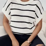 Kf Sca52e13232f24403855b3fdbf144fbafy 2024 New Women S Round Neck Knitted Top Striped Pullover Unique Fashion Knitted Top For Women