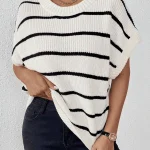 Kf Sdb2e4e5b31d14e5684a42e1c20c213c8u 2024 New Women S Round Neck Knitted Top Striped Pullover Unique Fashion Knitted Top For Women
