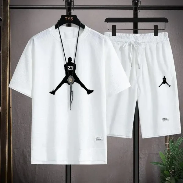 Kf Se61a28e8b4e44f8baa7b083ea3cf4910y Summer New Brand Printed Men S Waffle Casual T Shirt And Shorts Set Basketball Sports Fitness