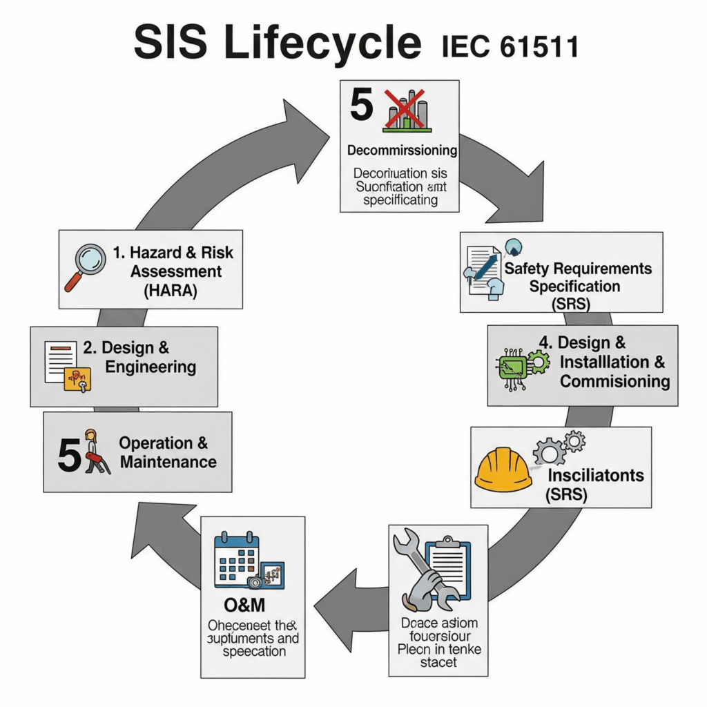 Flowchart illustrating the Safety Instrumented Systems (SIS) design Lifecycle according to IEC 61511