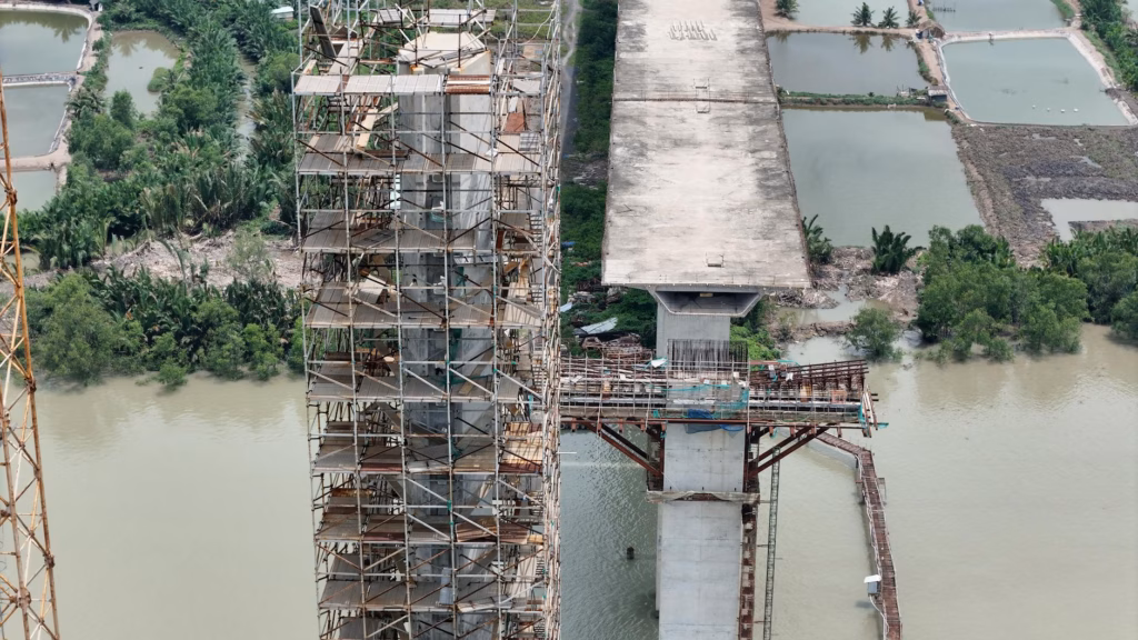 aerial view of bridge construction in vietnam