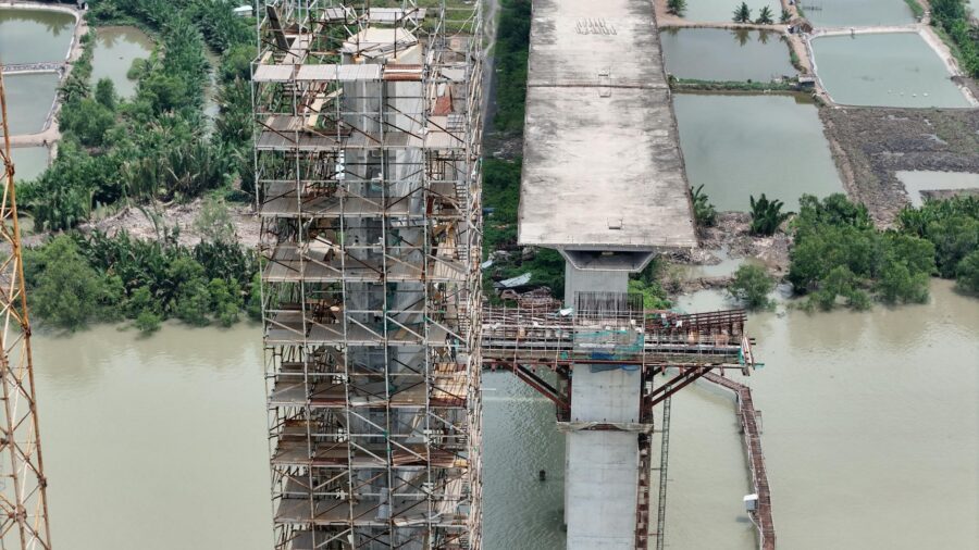 aerial view of bridge construction in vietnam