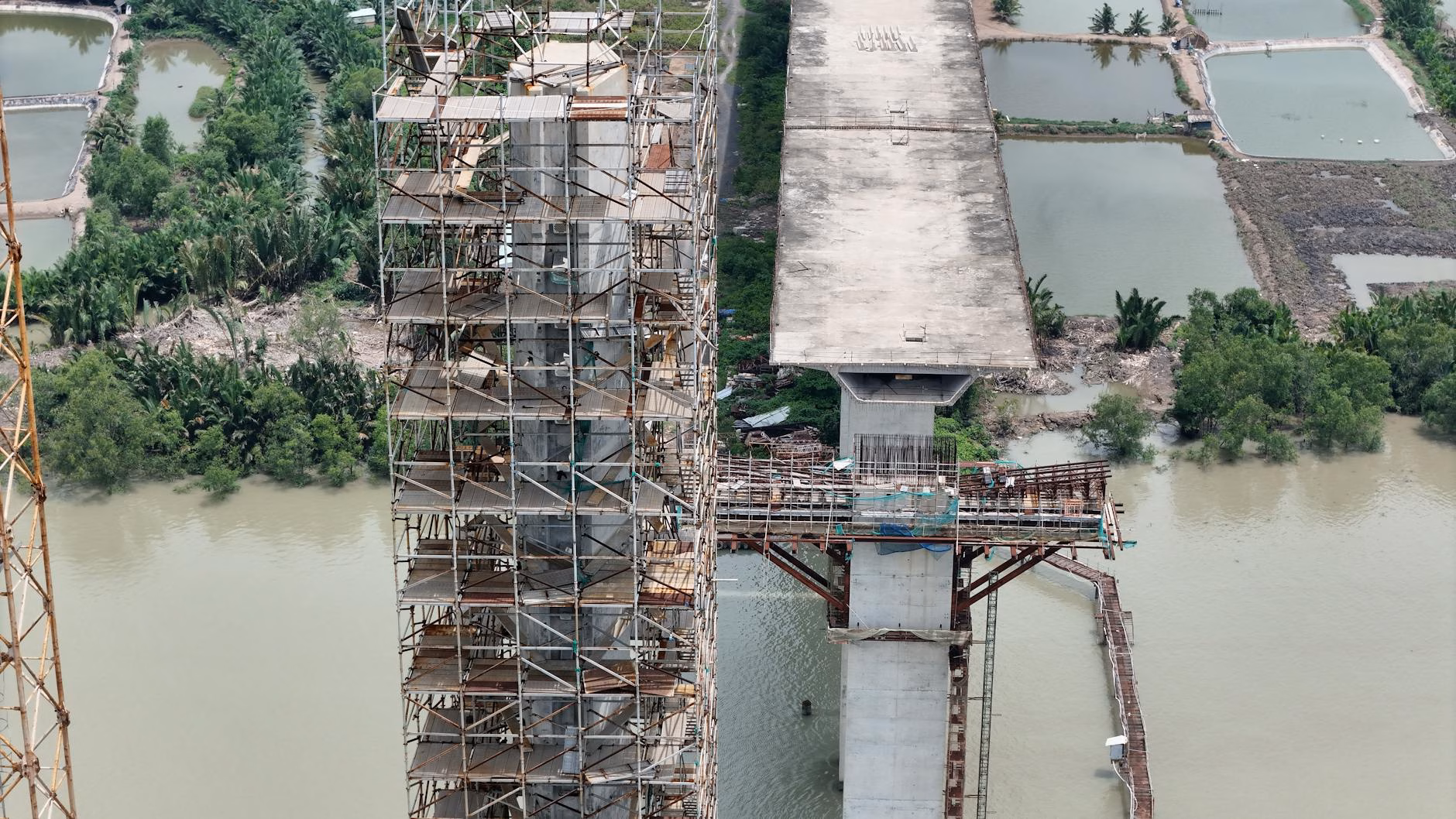 aerial view of bridge construction in vietnam