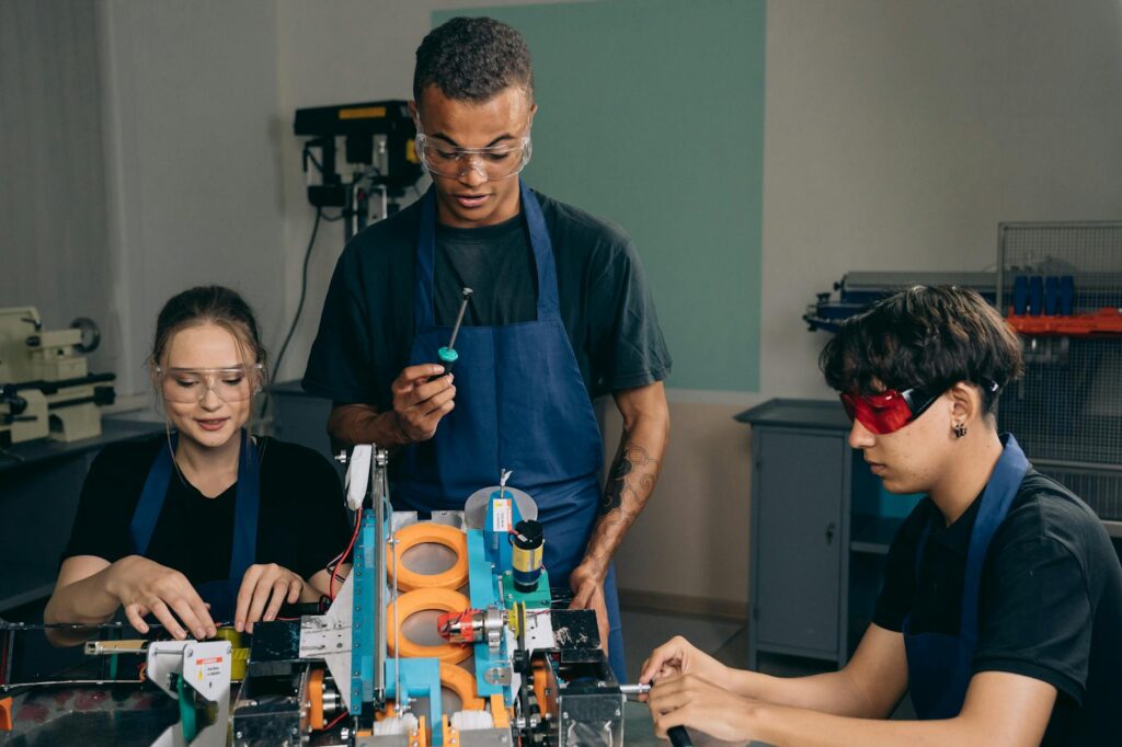 people working in a workshop