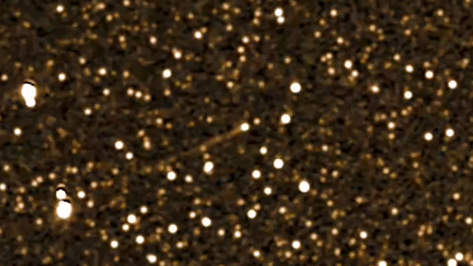 A streak of white light is seen amidst a starry golden deep space image