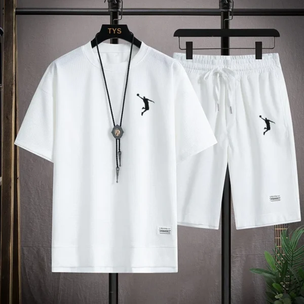 2024 Newsummer New Mens Tracksuit Linen Fabric T Shirt And Shorts Two Piece Set Men Sports.jpg
