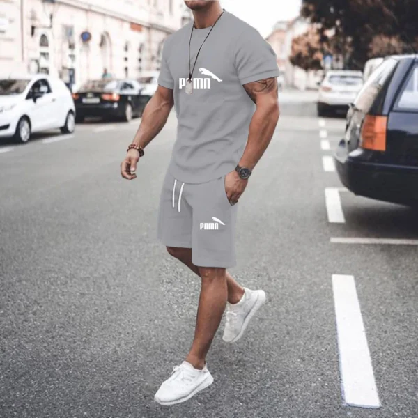 2024 New Men S Sportswear Suit Casual T Shirt Shorts Running Suit Breathable 2 Piece Set.jpg