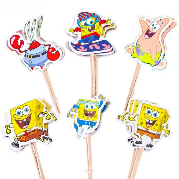 24pcs Set Sponge Bob Cake Topper Cute Cartoon Theme Party Cake Insert Decoration Kids Birthday Party.jpg