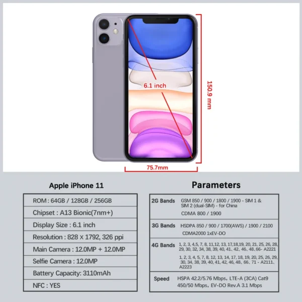 Apple Iphone 11 64gb 128gb 256gb Unlocked Ios A13 With Face Id 12mp 12mp Camera 6.jpg