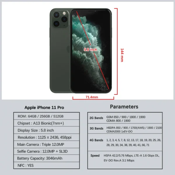 Apple Iphone11 Pro 64gb 256gb Rom Original 5 8 Super Retina Oled A13 Ios Iphone 11.jpg