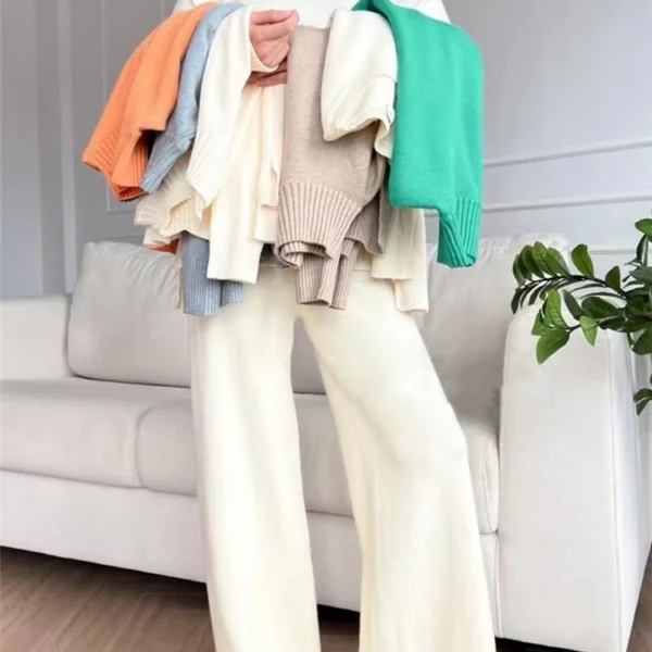 Autumn Winter 2 Pieces Women Sets Knitted Tracksuit Turtleneck Sweater And Straight Jogging Pants Suits.jpg