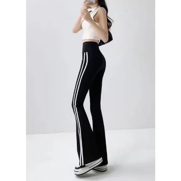 Fashion Stripe Flared Shark Pants Female Thin Style Leggings High Waist Hip Liftting Workout Running Skinny.jpg