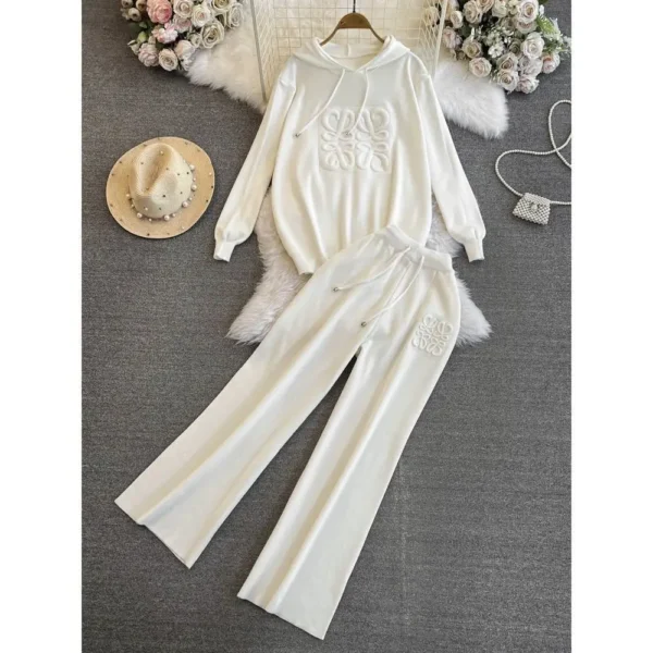 Fashion Suit Women S Korean Version Loose Knit Hooded Top Casual High Waist Slimming Straight Leg.jpg