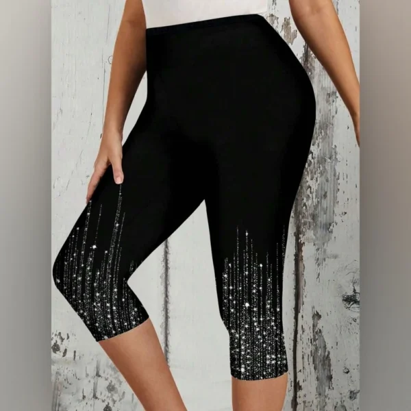 Glitter Print Elastic Elastic Waist Skinny Casual Leggings Slim Capri Pants For Women.jpg