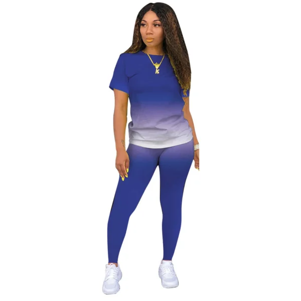 New Gradient Two Piece Outfits For Women Casual Short Sleeve T Shirt And Legging Summer Athletic.jpg