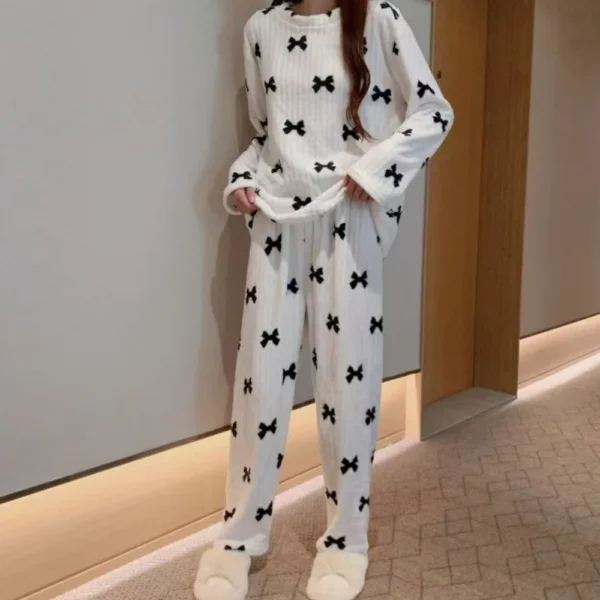 New Women Pajama Pants Sets Loose O Neck Top And Elastic Waist Wide Leg Pants Winter.jpg