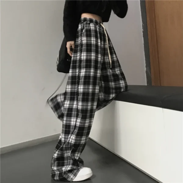 Oversize Women Sweatpants Fashion Black Plaid Casual Pants Baggy Elastic Waist Pockets Student Unisex Hip Hop.jpg