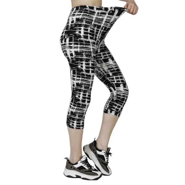 Qr33 Women S Summer Capris Elastic Waist Leggings Abstract Plaid Printed Leggings Fitness Breathable Sports Pants.jpg