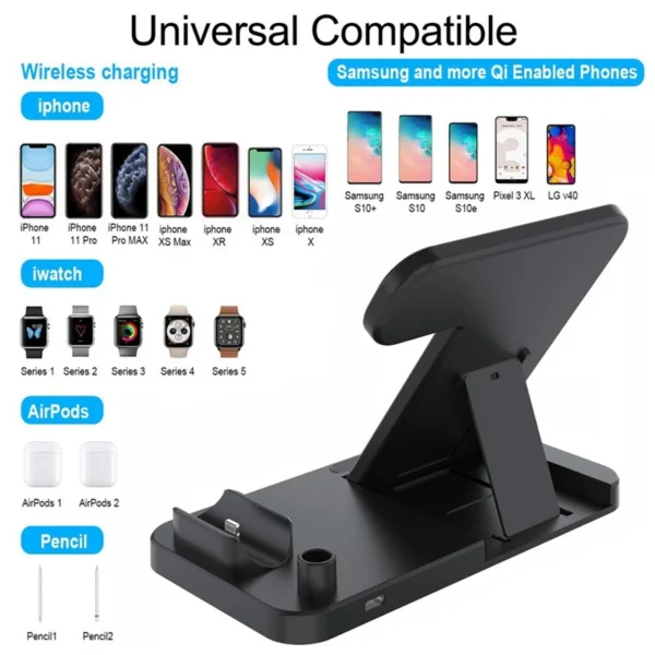 50pcs wireless station for iphone iwatch airpods apple pencil,4 in 1 fast qi charger charging dock for all qi phones fast charge