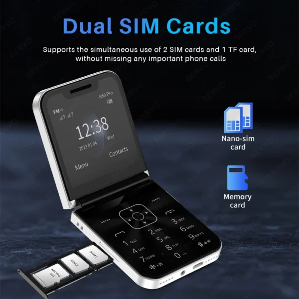 Servo A50 Pro Flip Phone Dual Sim Card Gsm Electric Torch Automatic Call Recording 2 4.jpg