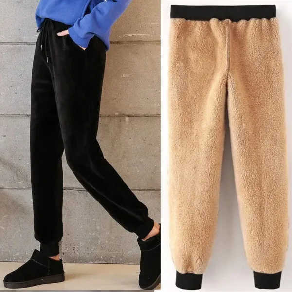 Slim Women Pant Winter Lambskin Cashmere Pants Warm Female Casual Pants Harem Pants Lined Fleece Trousers.jpg