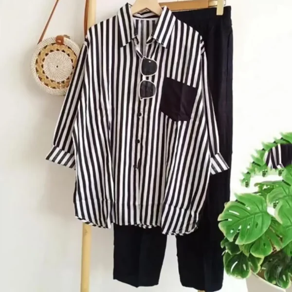 Stripe Long Sleeve Shirt Pants Set Summer Outfits For Women 2023 Tracksuit Chic Women Pants And.jpg