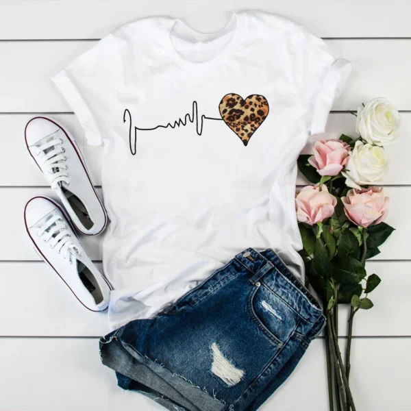 Summer New 90 S Leopard Heartbeat Short Sleeve Print Clothing Women S T Shirt Harajuku Graphic.jpg