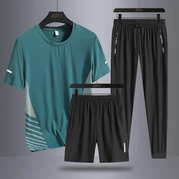 Summer Men S Sports Running Three Piece Set With Round Neck Short Sleeved T Shirt Shorts.jpg