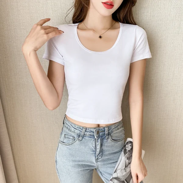 Sunner Cotton Short Sleeve T Shirt Women Slim Round Neck Pullover Tops Fitting Tight Solid Blouse.jpg