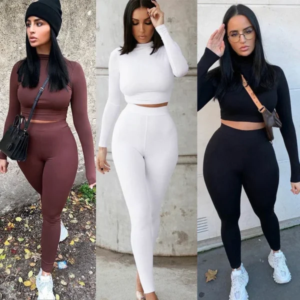 Two Piece Sets Women Solid Autumn Tracksuits High Waist Stretchy Sportswear Hot Crop Tops And Leggings.jpg