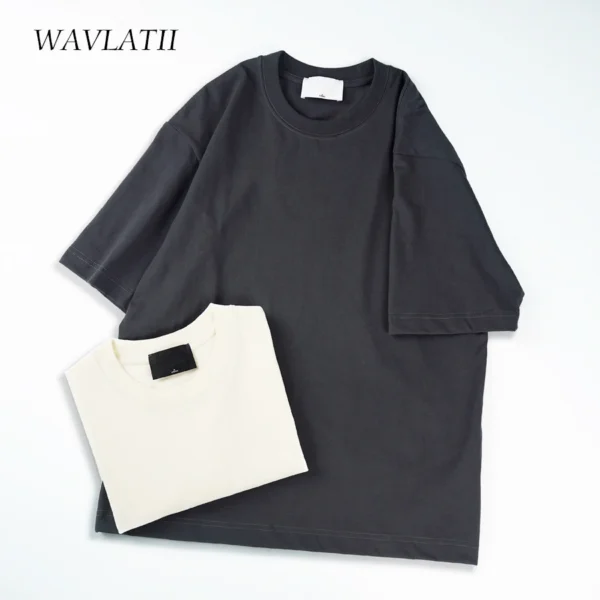 Wavlatii Oversized Summer T Shirts For Women Men Brown Casual Female Korean Streetwear Tees Unisex Basic.jpg
