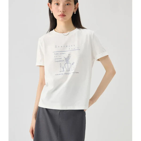Ziqiao Summer Cleanfit Versatile Casual Printed Short Sleeved T Shirt For Women 2024 New Round Neck.jpg