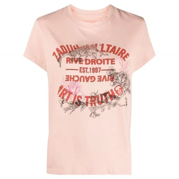 Zadig Women T Shirt Fashion New Pink O Neck Embroidery Tee Short Sleeve Female Pullover Topst.jpg