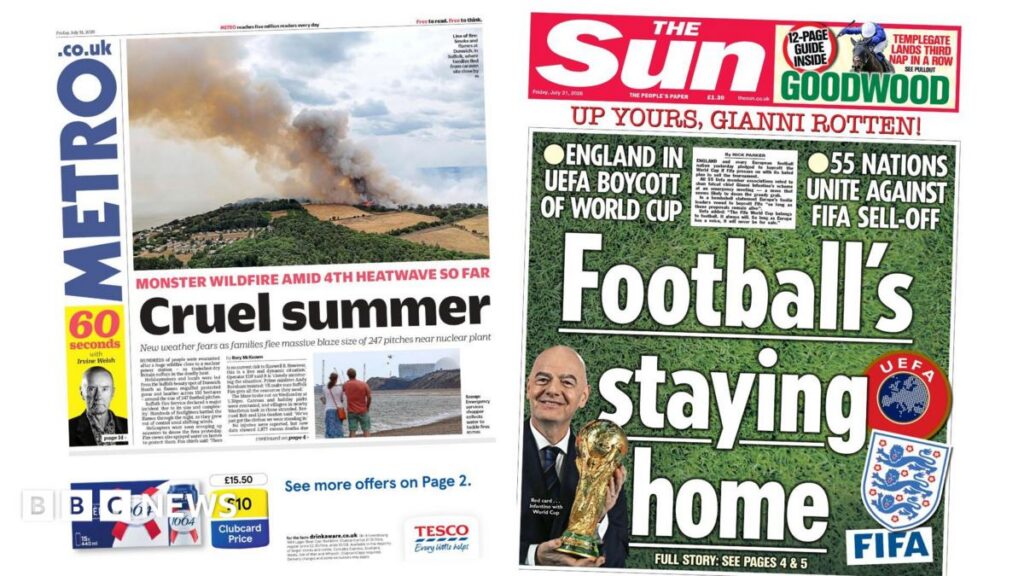 UK Faces Wildfires Amid Heatwave and Football Governing Bodies Clash Over World Cup Investment Plan