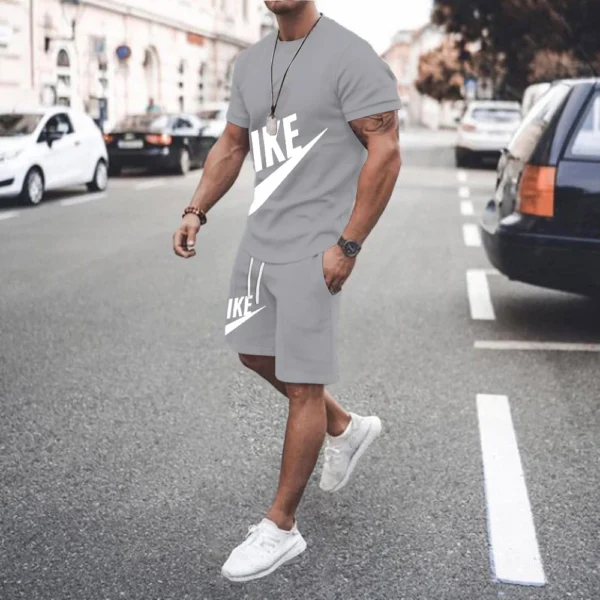 Summer Outdoor Sports Set Men S Short Sleeved T Shirt Shorts Casual And Fashionable Two Piece.jpg